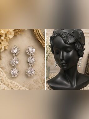 Vintage Style Rhinestone Triple Drop Earrings